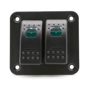 2 Gang Rocker Switch Panel dengan Panel Aluminium dengan 5 Pin ON OFF 2 Indikator LED untuk Mobil Kapal Laut RV