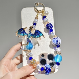 Chaîne de téléphone de luxe vintage <span class=keywords><strong>Dragon</strong></span> Bleu, perles, cristaux, strass, perles de culture, cordon élégant pour téléphone portable, bijou rose, lanière, cadeau, breloque - Product Image 1