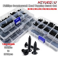 1 Box Mix M1 M1.2 M1.4 M1.7 M2 M3 M4 Schwarzer Stahl Mini Micro Kreuzschlitz Senkkopf Selbstschneidende Holzschrauben Set Kit