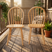 Chaises de salle à manger en bois d'hévéa pas chères, chaise Windsor en bois avec dossier à tiges pour cuisine, îlot ou mobilier de maison de style campagnard