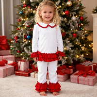 Ensembles de pyjama de Noël pour enfants ensembles de pyjamas pour enfants en coton rouge personnalisé col à volants ensembles de pyjamas pour bébés filles