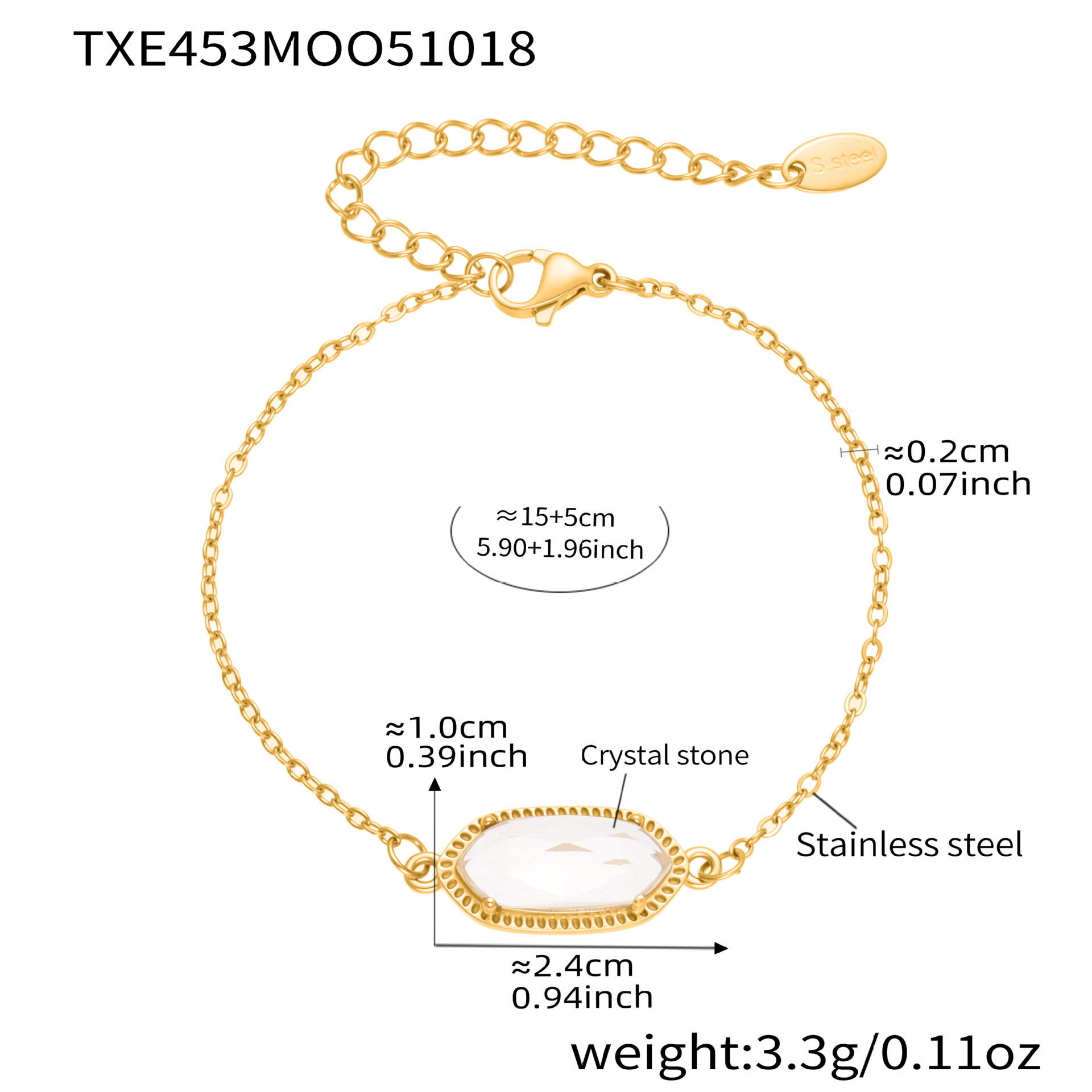 Txe453-white stone bracelet 15 5cm