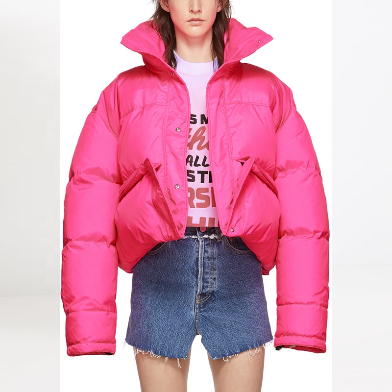 OEM Chinese Manufacturing Women Winter Boutique Lovely Pink Long Sleeves Hooded Down Filled Puffer Jacket Down