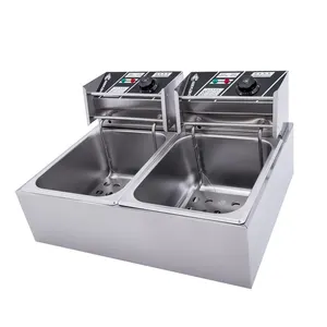 6L+6L Table Top Stainless Steel French Fries Machine 2 Tank 2 Basket Commercial Potato Chip Fryer Electrical Deep Fryer