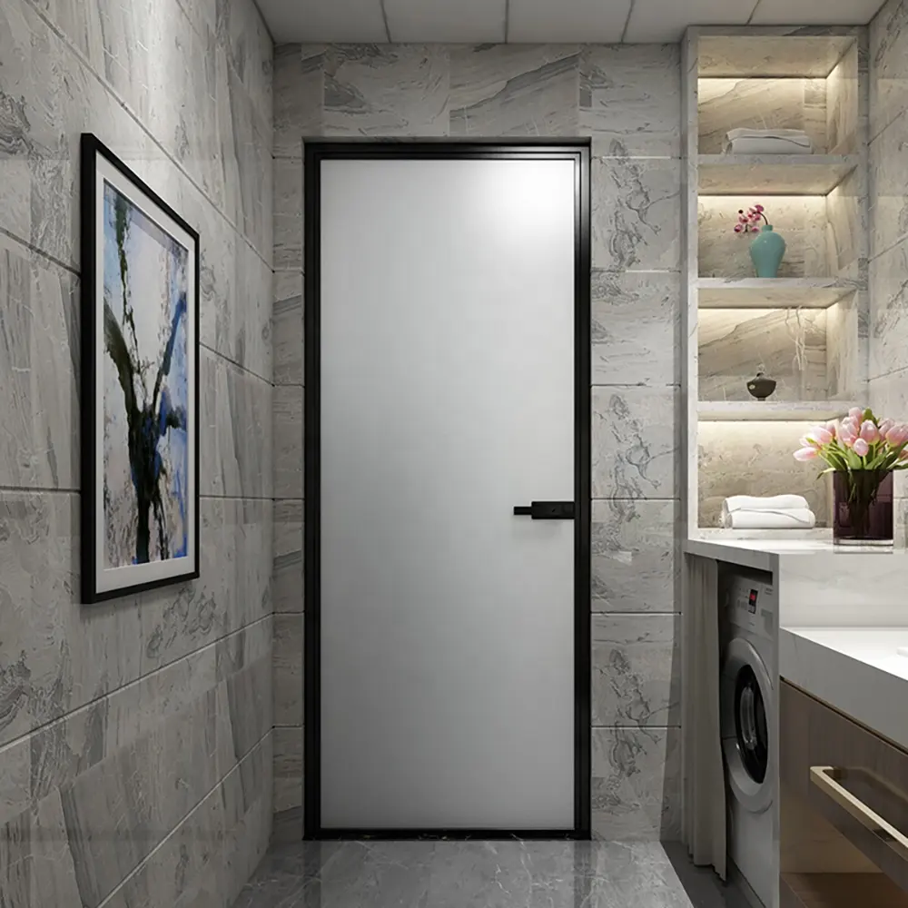De cristal de aluminio de la puerta de oscilación Interior de la casa de marco de Metal Puerta de baño