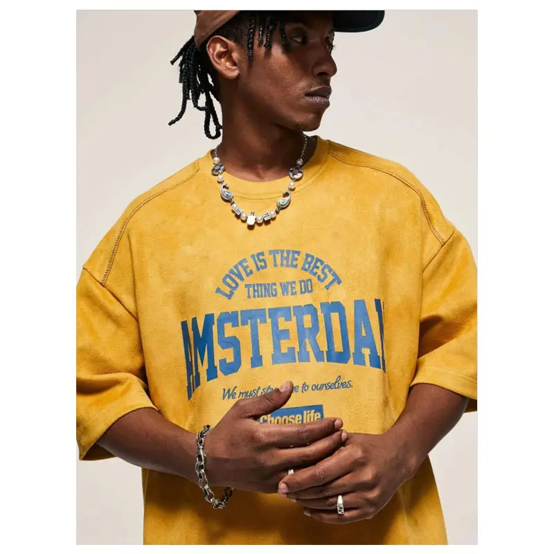 American Trend Japanese Men's top Streetwear T-shirts contrast Color monogram Mens Print Hip Hop Vintage t shirt