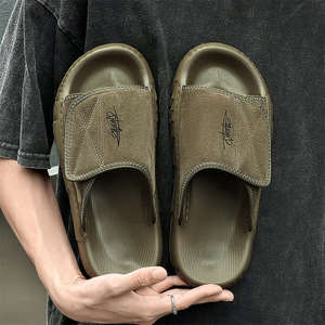 Summer Men Genuine Suede Leather Beach Shoes <b>Velcro</b> Adjustable Sandals New One <b>Strap</b> Casual Comfortable Slippers Wholesale - Product Image 2