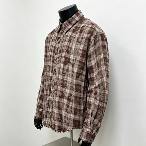 Camisa de Franela Personalizada Estilo Americano Vintage de <span class=keywords><strong>Manga</strong></span> <span class=keywords><strong>Larga</strong></span> con Pedrería y Perlas, Camisa de Franela Holgada para <span class=keywords><strong>Hombre</strong></span> - Product Image 3