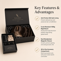 Boîte d'emballage de luxe personnalisée pour perruques, boîte cadeau rigide magnétique sur mesure avec insert en satin pour extensions et postiches capillaires