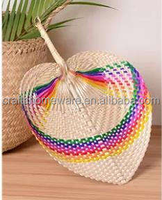 Éventails à main naturels multicolores en feuilles de palmier, décoratifs, tissés à la main en bambou et fibre naturelle, faits à la main - Product Image 3