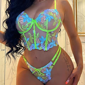 Nouvelle lingerie sexy tendance et colorée brodée pour la Saint-Valentin, ensemble deux pièces, culottes pour femmes, lingerie sexy avec anneau en acier - Product Image 4