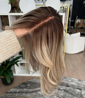 Perruque Lace Front Ombrée Blonde Effet Cheveux Bruns, Ondulée, Cheveux Humains Vierges Bruts Brésiliens, Pré-Pluckée, Sans Colle, pour Femmes