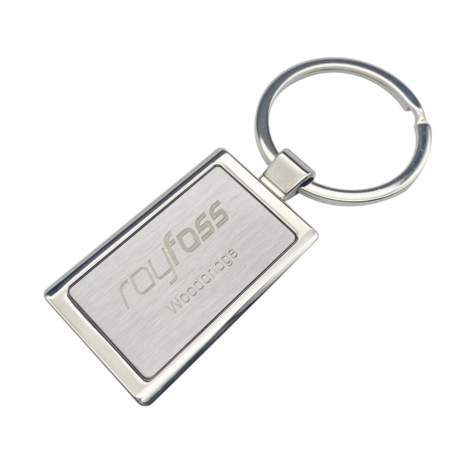 Nhà Sản Xuất Bán Hot Tùy Chỉnh Quảng Cáo Sáng Tạo Logo Dây Buộc Keychain Kim Loại Trống Hình Chữ Nhật Vòng Chìa Khóa In Laser