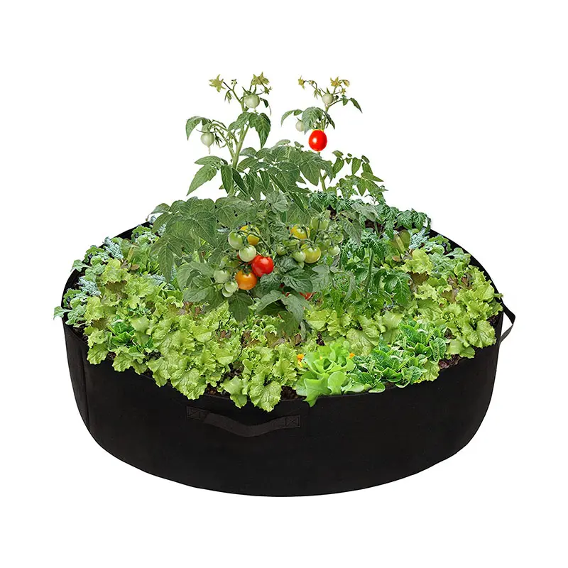 Tissu rond surélevé de jardin pour légumes, pot de 100 gallons en tissu Non tissé avec 4 poignées