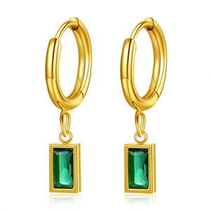 Pendientes colgantes de 5 mm de acero inoxidable dorado con engaste geométrico y piedra rectangular, joyería de fiesta para mujer - Product Image 5