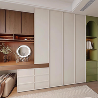 Meuble de salle de bain color block en placage de bois, armoire de style mid-century, placard à portes battantes, meuble de cuisine et de chambre