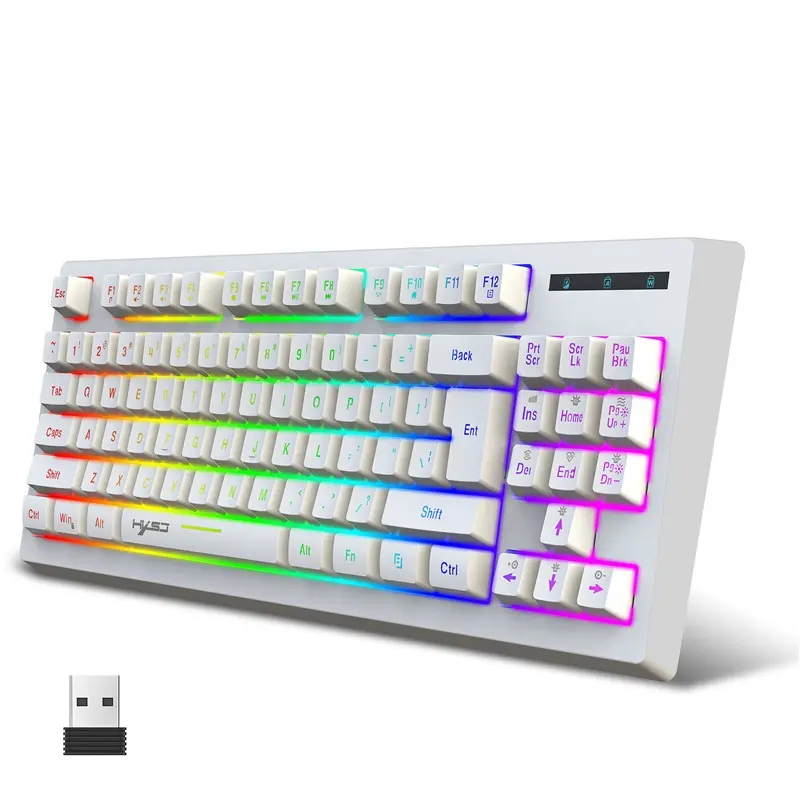 L100 2.4G Wireless Rechargeable Gaming Keyboard Backlit Ergonomic 87-key Membrane Keyboard RGB PC Xbox for Windows Mac Usb ABS