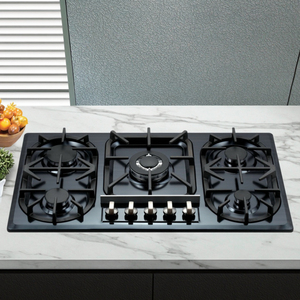 Cuisinière à gaz encastrable en acier noir à 5 brûleurs, classe énergétique A, alimentée électriquement, électronique, pour la cuisine domestique - Product Image 4