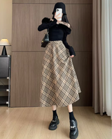 Jupes longues pour femmes 2026 de haute qualité, style Preppy Academia Rétro, Streetwear, taille haute, mi-longues, à carreaux, coupe trapèze, évasées, Automne Hiver