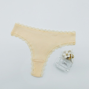 Tangas de algodón acanalado para mujer con encaje, tiro bajo, tallas grandes, ropa interior femenina suave y cómoda, bragas tipo G-string al por mayor - Product Image 4