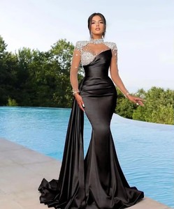 Vestido <span class=keywords><strong>de</strong></span> <span class=keywords><strong>Alta</strong></span> <span class=keywords><strong>Costura</strong></span> Estilo Sirena en Satén y Encaje con Pedrería y Estrás para Noche, Boda, Cumpleaños, Actuación y Banquete - Product Image 4