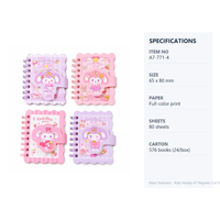 Carnet spirale A7, 80 feuilles, couverture autocollante couleur, bord ondulé, 4 motifs lapins, mini format de poche, papeterie étudiante, vente en gros