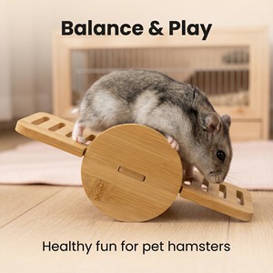 Juguete de bambú para hámster con escalera y ruedas para mascotas pequeñas, juego interactivo y decoración de jaula - Product Image 3