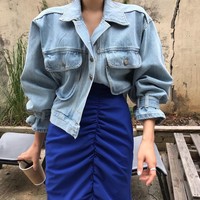 Nouvelle veste en jean courte boutonnée délavée pour femme, style streetwear moto décontracté, collection automne-hiver
