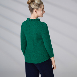 Pull en maille à manches bouffantes personnalisé, léger, style vintage européen, col à volants, en mohair, pour femme, tenue quotidienne - Product Image 5