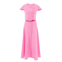 Ensemble haut rose et jupe longue style français H-8510, élégant et chic