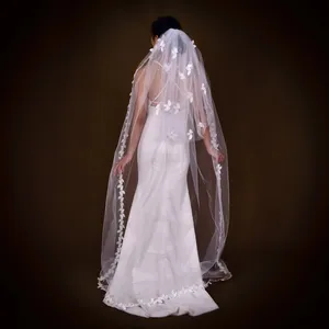 LUOXIN элегантная Двухуровневая свадебная вуаль с жемчугом и бабочкой, кружева, мягкая свадебная вуаль