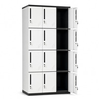 Armoire de rangement en métal blanc avec garniture noire, 12 portes, en acier, pour salles du personnel, écoles et ateliers