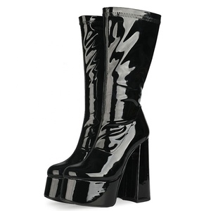 Pure Color 14.5 High Heels Dignity Outdoor Young Women Fashion Open Round Toe Chunky Heels Zipper Decorate Shoes - Product Image 4