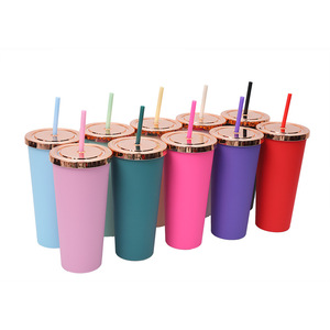Wholesale cups with lids and straws custom logo acrylic 16oz 24oz plastic cold cup double wall tumbler cups with lids and straws