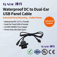 Câble USB femelle DC vers montage sur panneau, étanche IP65, double fixation, prise USB fixe, alimentation uniquement, cordon UL2464 20AWG