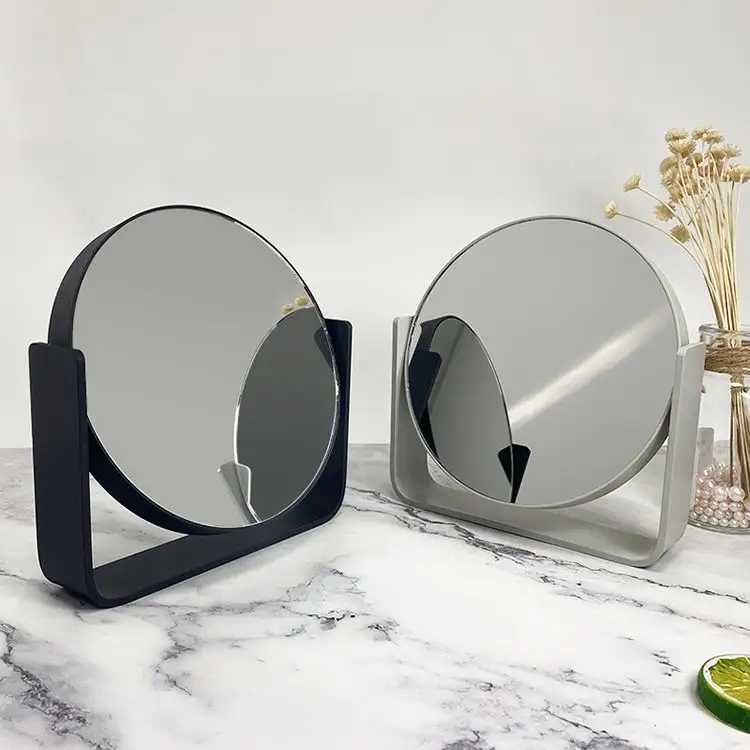 360 Rotation Metal Round Dressing Table Desktop Stand Mirror Black Tabletop Double Sided Makeup Mirror