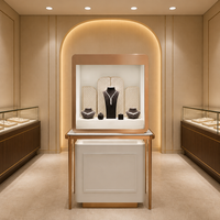 Vitrine de présentation de bijoux de luxe avec cadre doré, base en MDF LED, personnalisable, élégante, pour colliers et bracelets, armoire de présentation de détail en velours noir