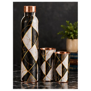 Juego de Botellas de Agua de Cobre con Diseño Floral Mediterráneo Azul, Herméticas, con Dos Tazas, Portátiles, de Metal - Product Image 3
