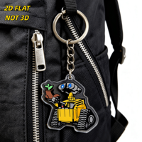 Porte-clés en acrylique robot mignon jaune avec yeux bleus et poussée végétale en pot, idéal pour sacs, clés et sacs à dos, style science-fiction