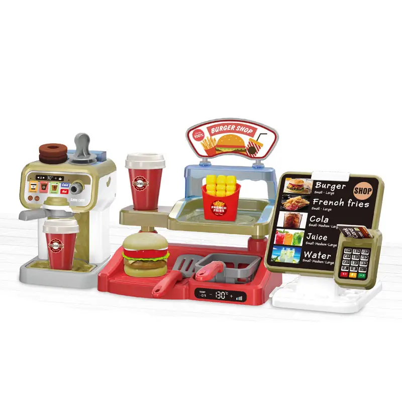 Casa de juegos para niños, juegos de cocina, máquina de café de comida rápida, mesa de hamburguesas, mesa de ordenar, Juguetes
