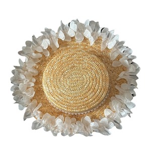 Sombrero <span class=keywords><strong>de</strong></span> <span class=keywords><strong>paja</strong></span> floral <span class=keywords><strong>de</strong></span> ala ancha con visera para mujer, con cinta <span class=keywords><strong>de</strong></span> perlas y copa plana, ideal para playa, venta al por mayor, INS, gran oferta, sombrero nupcial para vacaciones - Product Image 5