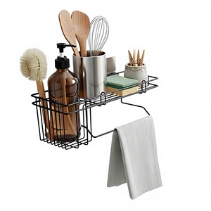 Porte-serviettes mural en métal avec étagère de rangement, design minimaliste noir pour salle de bain, support fixe pour serviettes de bain - Product Image 5