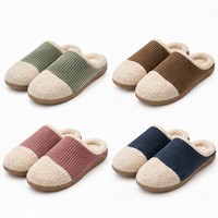 Pantoufles mules en velours côtelé bicolore avec doublure en polaire, semelle TPR, pour l'intérieur