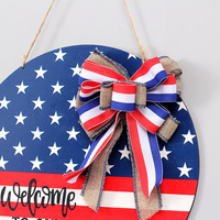 4 juillet bienvenue porte signe fête de l'indépendance patriotique bois suspendu signe couronne drapeau rond porte cintre pour décorations de fête