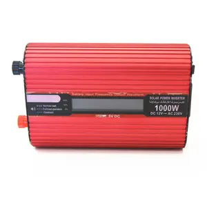 Inversor de corriente de onda sinusoidal modificada de 1000W Smart Management DC 12V a AC 220V con clip de batería, enchufe universal y pantalla LCD