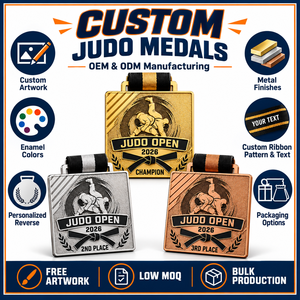Médailles de judo personnalisées pour le sport et la compétition avec finitions or, argent, bronze, rubans personnalisés et dos gravé OEM ODM - Product Image 4