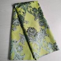 Tissu Jacquard Métallique en Polyester à Motif Floral Vert pour Robe de Soirée