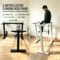 Cadre de bureau ergonomique en forme de L avec trois moteurs, réglage électrique de la hauteur, base de poste de travail d'angle à 3 pieds