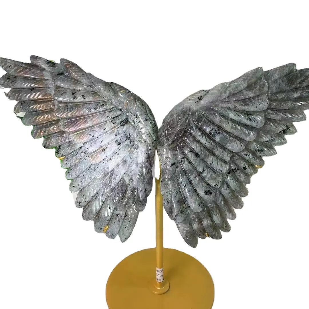 Customize Crystal Wings Crafts Natural Hand Carved Rose Quartz labradorite Fluorite Crystal Wings for decoration