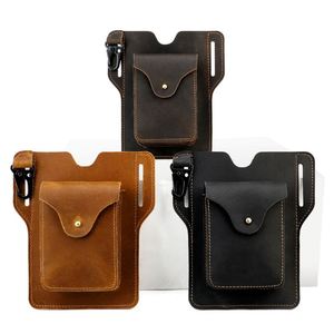 Mens Leather <b>Belt</b> <b>Pouch</b> EDC <b>Tool</b> Holster Phone Holder Vintage Case Genuine Leather Travel Hiking Waist Pack Cowhide Holster - Product Image 3